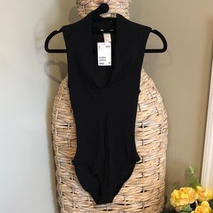 Black V neck body suit